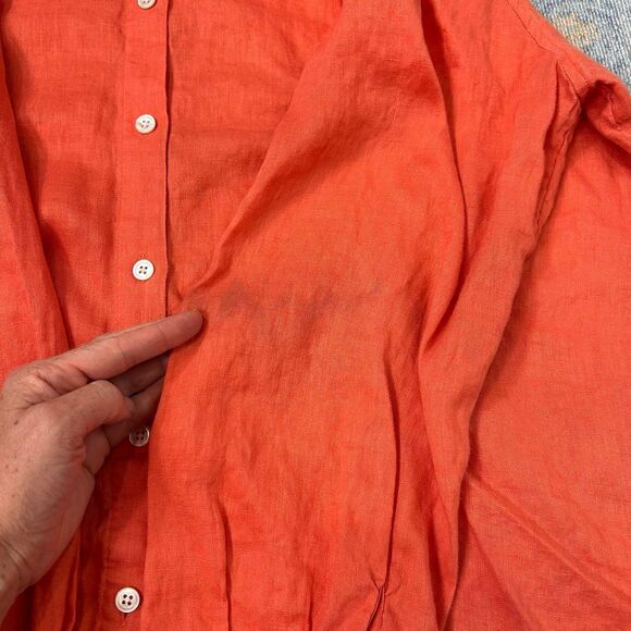 J. Jill Button Up Shirt Womens Orange XL 100% Linen Long Sleeve Casual Coastal - Picture 8 of 12